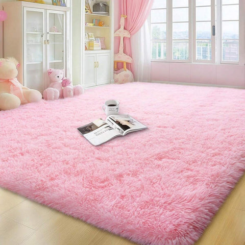 Area Rugs For Living Room, Large Fluffy Pink Rug For Bedroom, Soft Shag Shaggy Fuzzy Carpets For Boys And Girls Dorm Room Home Decor