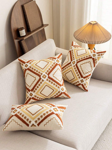 1pc Nordic Style Rhombus Embroidered Decorative Pillow Cover, Available In Multiple Sizes, Suitable For Various Rooms (Pillow Insert Not Included)